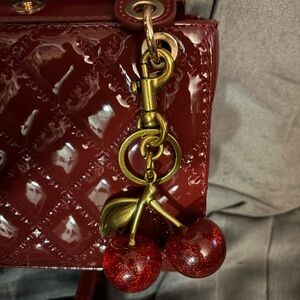 Red Patent Leather Quilted Bag with Cherry Charm